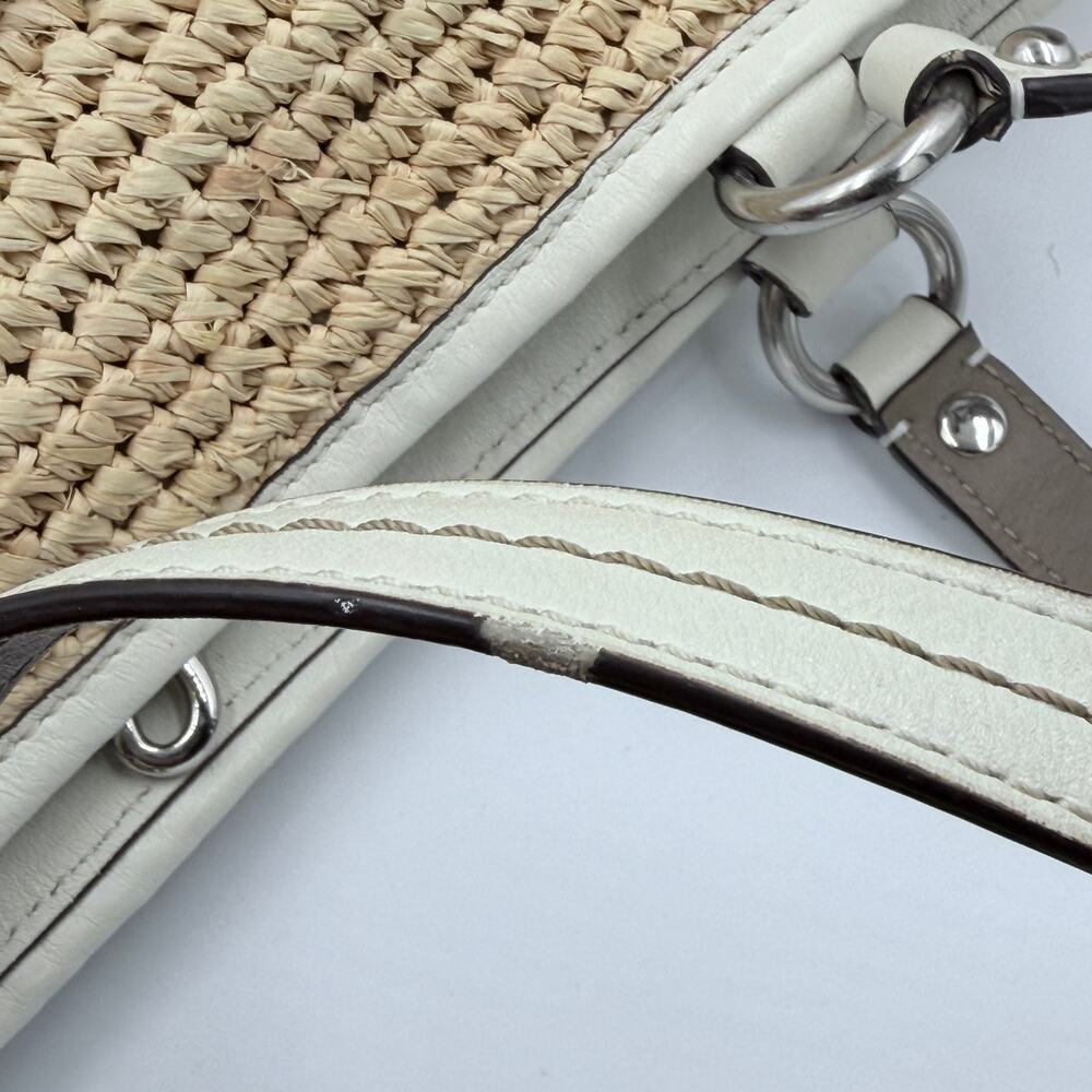Coach Legacy Woven Raffia Straw Tote White Leather Trim Shoulder Bag Large - Picture 11 of 11